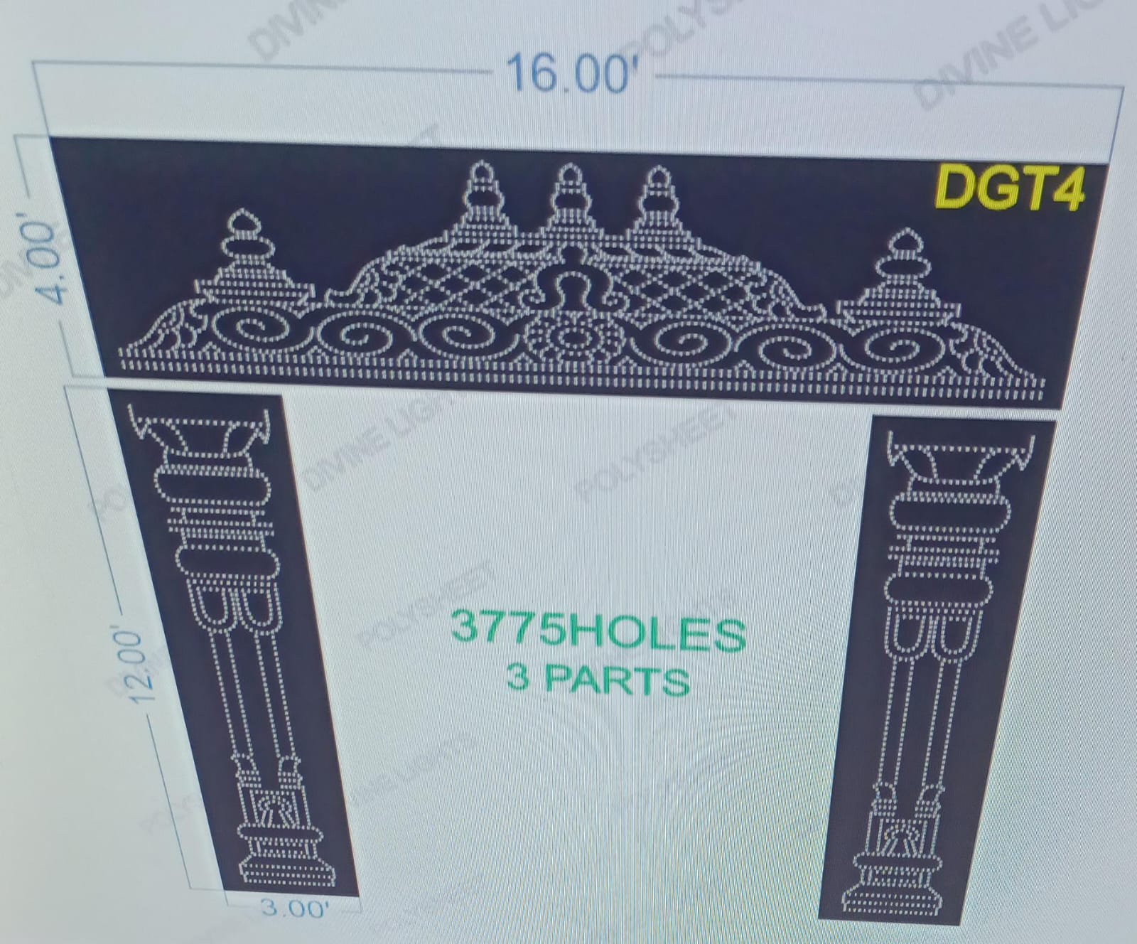 DGT4 DESIGNER GATE 16X16 FEET 3775 HOLES  (3 PARTS)